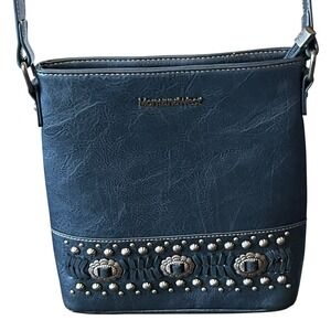 Montana West Navy Blue Crossbody Purse Silver Studded Detail Adjustable Strap